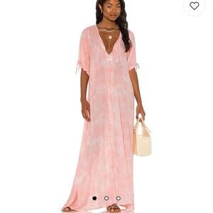 Tiare Hawaii Dress Pink Paroa Bay Tie Dye Split V-neck Drawstring Maxi Size M/L